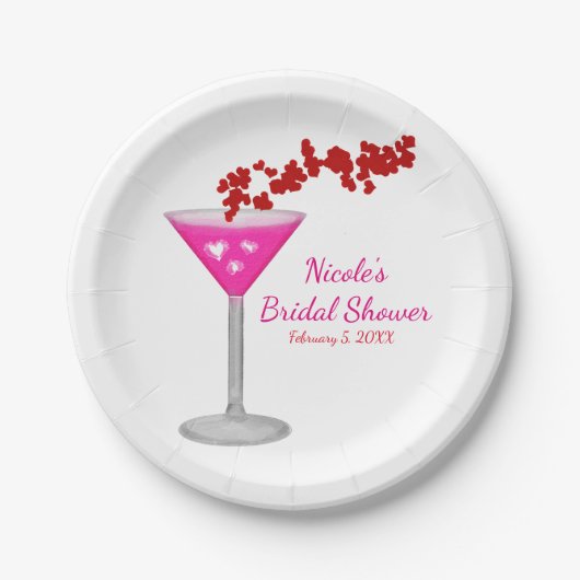 Pink Valentine's Day Cocktail Custom Party Pappteller (Vorderseite)