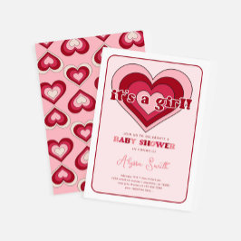 Pink Valentine's Day Hearts Girl Baby Dusche Einladung