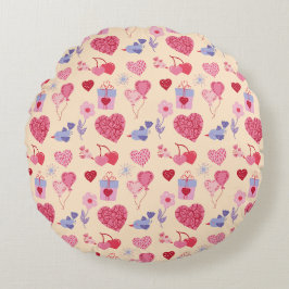 Pink Valentine's Day Icon Muster Rundes Kissen
