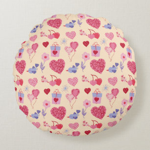 Pink Valentine's Day Icon Muster Rundes Kissen
