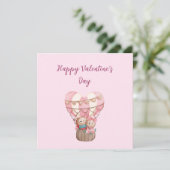 Pink Valentine's Day Teddy Bär Heißluftballon Ca Karte (Stehend Vorderseite)