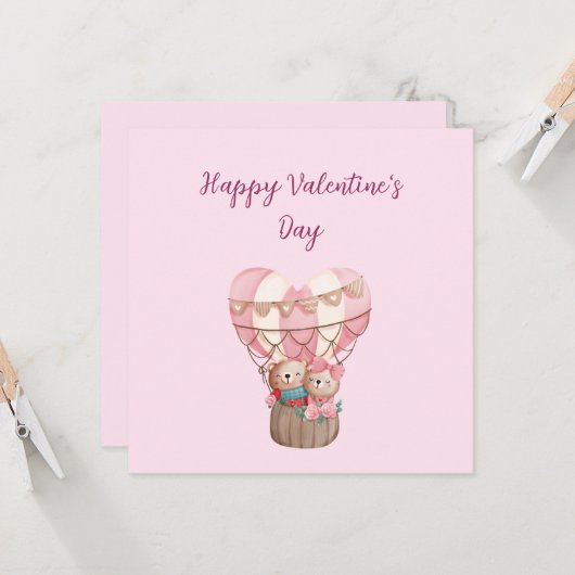 Pink Valentine's Day Teddy Bär Heißluftballon Ca Karte (Vorderseite/Rückseite Beispiel)