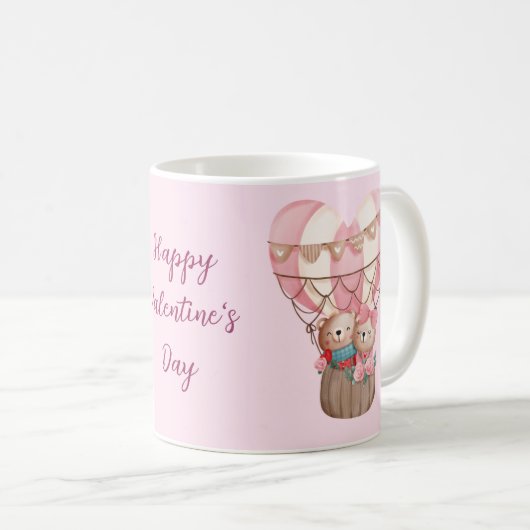 Pink Valentine's Day Teddy Bär Heißluftballon Kaffeetasse (VorderseiteRechts)