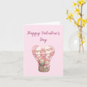 Pink Valentine's Day Teddy Bär Heißluftballon Karte (Gelbe Blume)