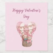 Pink Valentine's Day Teddy Bär Heißluftballon Weinetikett (Einzelnes Label)