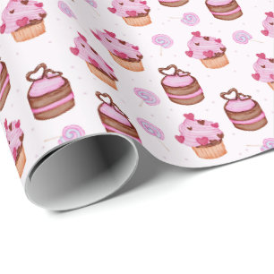Pink Valentinstag Cupcake Geschenkpapier