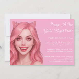 Pink Vampir   Mädchen Nacht Halloween-Einladung Einladung