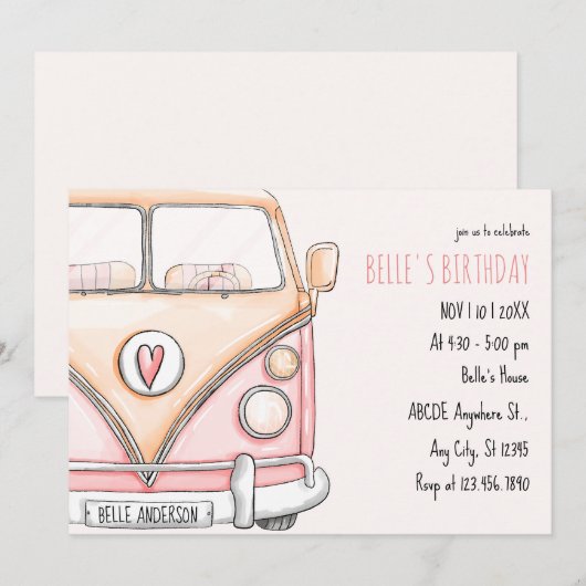 Pink van Vintag Einladung (Vorne/Hinten)