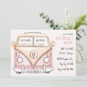 Pink van vintage Hochzeit Einladung (Stehend Vorderseite)