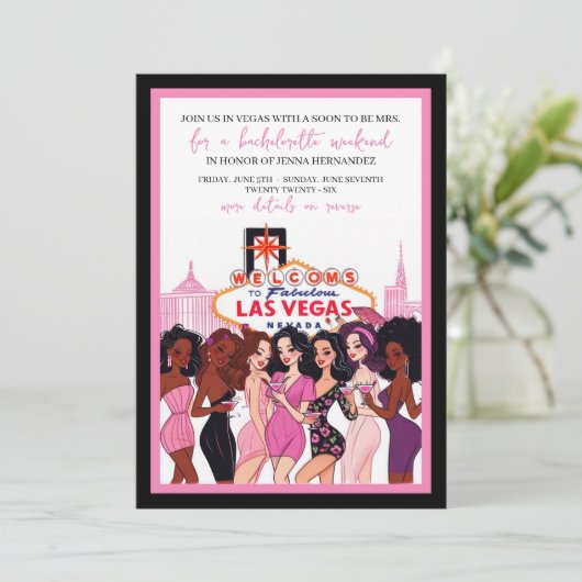 Pink Vegas Junggeselinnen-Abschied Einladung (Stehend Vorderseite)