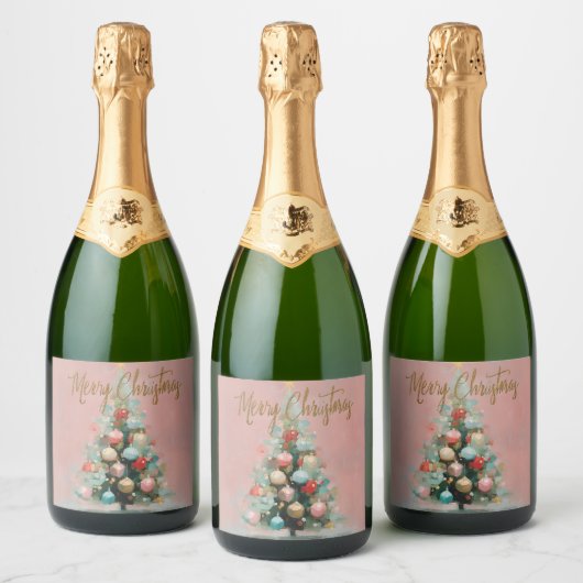 Pink Velvet Christmas Tree Beverage Labels Schaumweinetikett (Flaschen)