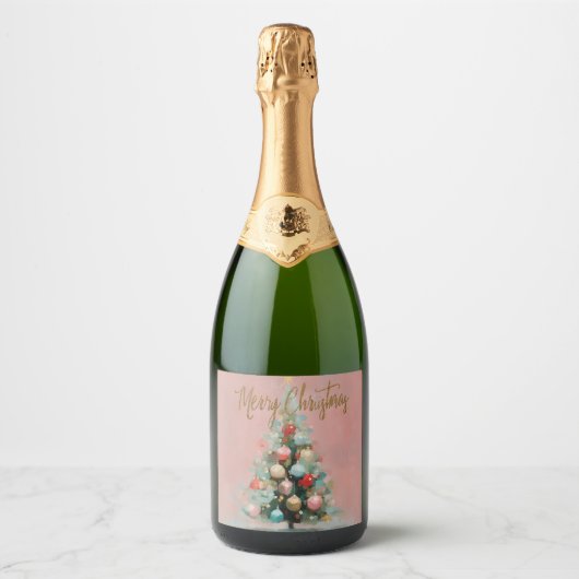 Pink Velvet Christmas Tree Beverage Labels Schaumweinetikett (Vorderseite)