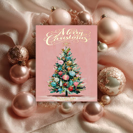 Pink Velvet Christmas Tree Foil Holiday Postcard Folien Feiertagspostkarte