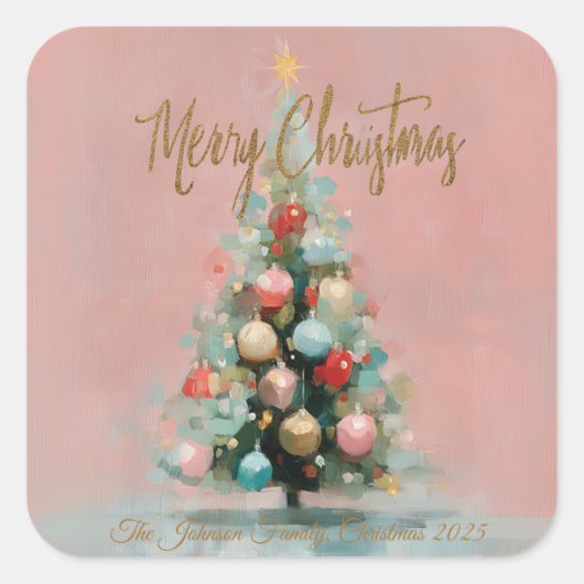 Pink Velvet Christmas Tree Foil Holiday Postcard Quadratischer Aufkleber (Vorderseite)