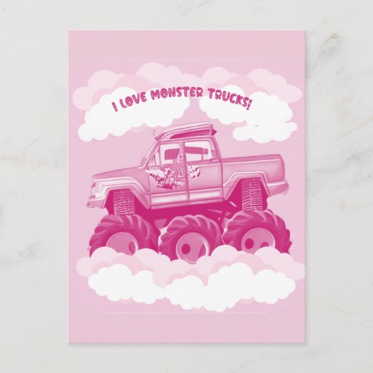 Pink Version I Love Monster Trucks Image Einladungspostkarte (Vorderseite)