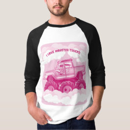 Pink Version I Love Monster Trucks Image T-Shirt