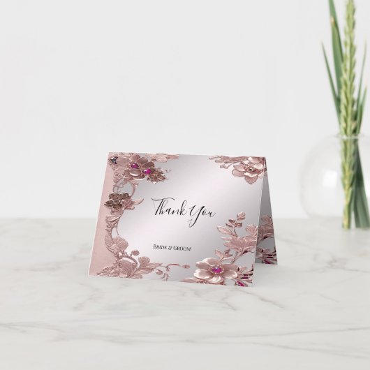 Pink Verziert Floral Danke Karte (Vorderseite)