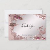 Pink Verziert Floral Danke Karte (Vorderseite)