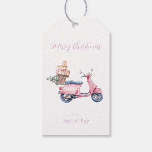 Pink Vespa Weihnachts Shopping Geschenkanhänger (Vorderseite)