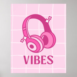 Pink Vibes Kopfhörer Ästhetik 24"x30" Poster