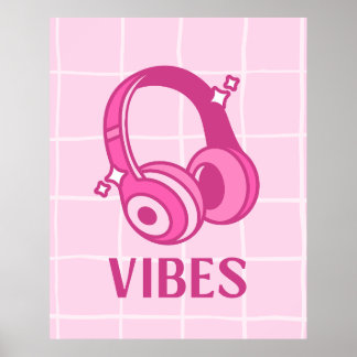 Pink Vibes Kopfhörer Ästhetik 24"x30" Poster