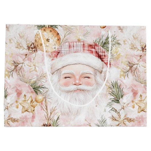 Pink Victorian Santa Claus Christmas Holiday Große Geschenktüte (Rückseite)