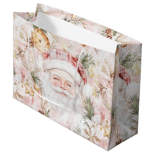 Pink Victorian Santa Claus Christmas Holiday Große Geschenktüte (Vorderseite Schrägansicht)