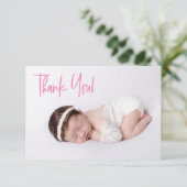 Pink Vielen Dank Script Baby Girl Foto Dusche Karte (Stehend Vorderseite)