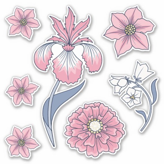 Pink Viktorianisch Floral Art Sticker Pack (Vorderseite)