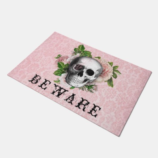 Pink Viktorianisch Gothic Skull Halloween Achtung Fußmatte (Schrägansicht)