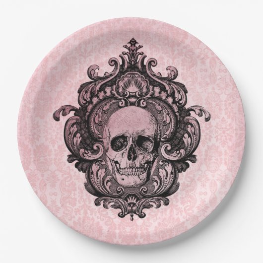 Pink Viktorianisch Gothic Skull Halloween Pappteller (Vorderseite)
