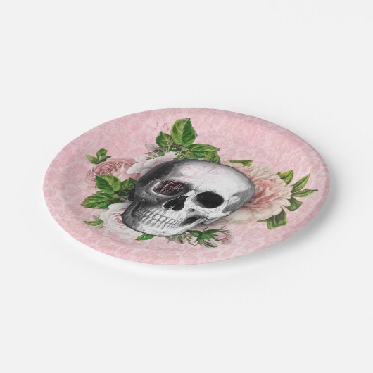 Pink Viktorianisch Gothic Skull Halloween Pappteller (Schrägansicht)