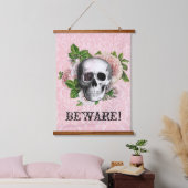 Pink Viktorianisch Gothic Skull Halloween Vorsicht Wandteppich Mit Holzrahmen (Schlafzimmer)