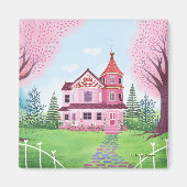 Pink Viktorianisch House & Cherry Blossom Magnet (Vorne)