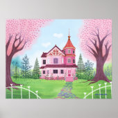 Pink Viktorianisch House & Cherry Blossom Poster (Vorne)