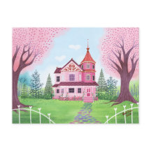 Pink Viktorianisch House & Cherry Blossom
