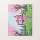Pink Viktorianisch House & Cherry Blossom Puzzle (Vertikal)