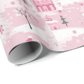 Pink Village Snowy Weihnachten Geschenkpapier (Rolleneckpunkt)