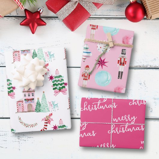 Pink Village Vintage Weihnachten Geschenkpapier Set