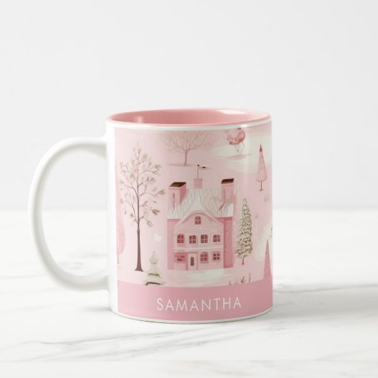 Pink Village Winter Weihnachten Tasse (Links)