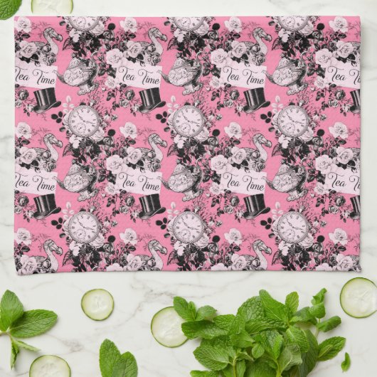 Pink Vintag Alice Teatime Geschirrtuch (Gefaltet)