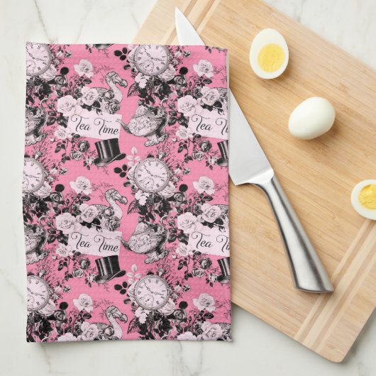 Pink Vintag Alice Teatime Geschirrtuch (Viertel Falte)