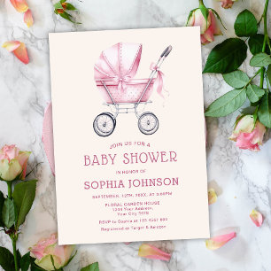 Pink Vintag Baby Carriage Baby Dusche Einladung