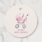 Pink Vintag Baby Carriage Baby Dusche Geschenkanhänger (Vorderseite)