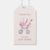 Pink Vintag Baby Carriage Baby Dusche Geschenkanhänger (Vorderseite)