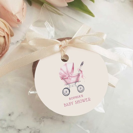Pink Vintag Baby Carriage Baby Dusche Geschenkanhänger