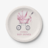 Pink Vintag Baby Carriage Baby Dusche Pappteller (Vorderseite)