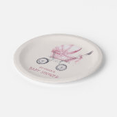 Pink Vintag Baby Carriage Baby Dusche Pappteller (Schrägansicht)