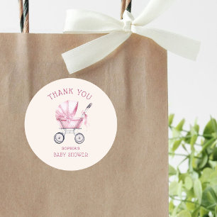 Pink Vintag Baby Carriage Baby Dusche Runder Aufkleber