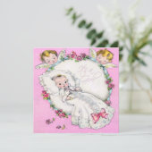 Pink Vintag Baby Girl Dusche Einladung (Stehend Vorderseite)